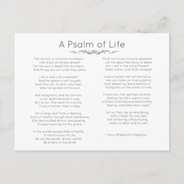En Psalm of Life Longmeders Dikt Vykort (Framsida)