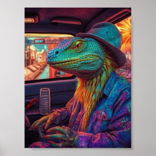 En psykedelisk ödla i fordon poster