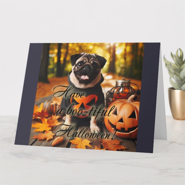 En pug hund halloween kort (Liten växt)