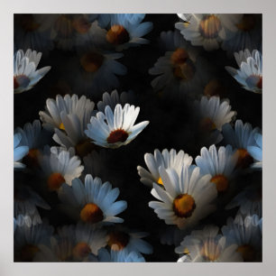 En puls av Flytande Daisy isolerade på svart Poster
