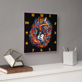 En pulserande elektrisk gitarr-sprängning med ener fyrkantig klocka