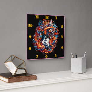 En pulserande elektrisk gitarr-sprängning med ener fyrkantig klocka