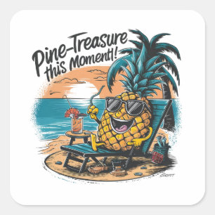 En pulserande humoristisk design med ananas fyrkantigt klistermärke