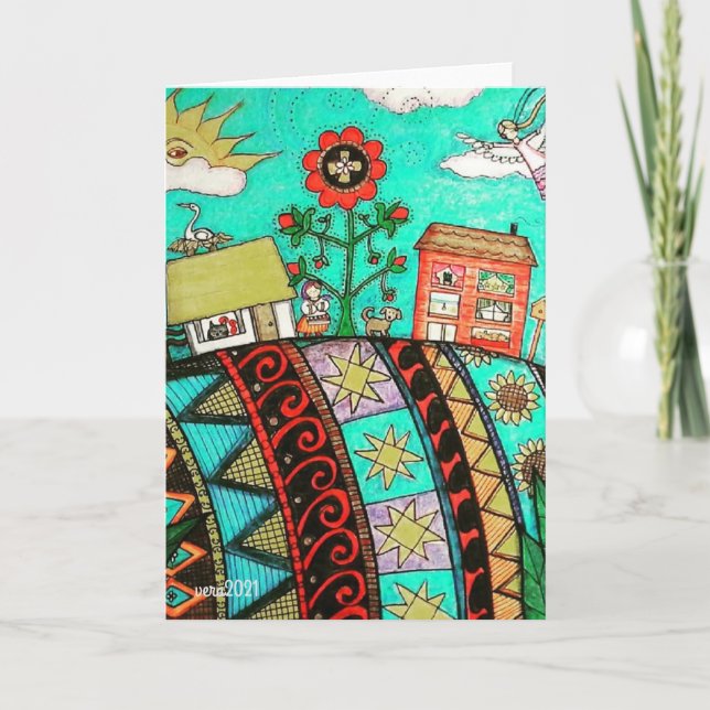 En Pysanka (påskägg) byängel folkkonst Kort (Framsida)