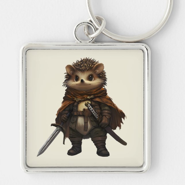 En Quilled Warrior Fyrkantig Silverfärgad Nyckelring (Framsidan)