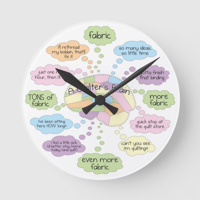 En Quilters Brain Clock - Quilting Gift Rund Klocka (Framsida)