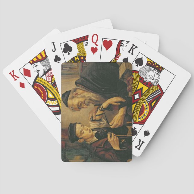 En rabbin som binder phylacteriesna till armen av casinokort (Baksidan)