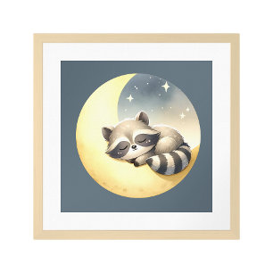 En Raccoon Spipande på Måne! Cute Animal Kids Poster
