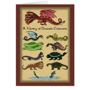 En rad Draconic Creatures Greeting Card Hälsningskort