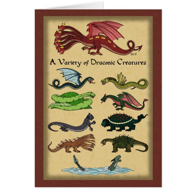 En rad Draconic Creatures Greeting Card Hälsningskort (Framsidan)