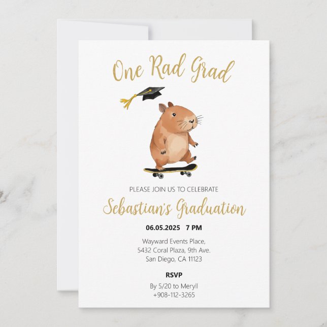 En Rad Grad Capybara Watercolor-Studentfest Inbjudningar (Framsida)