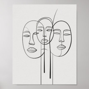 En rad minimalistisk Ansikte Teckning Poster