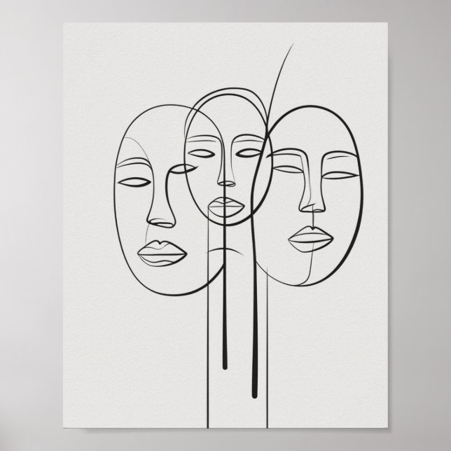 En rad minimalistisk Ansikte Teckning Poster (Framsidan)