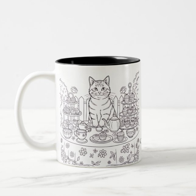 En randig katt & tekoppsmugg Två-Tonad mugg (Vänster)
