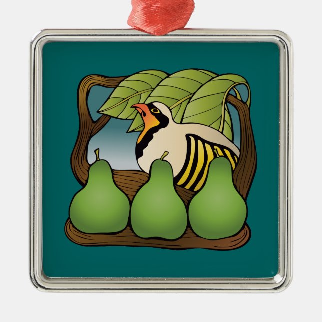 En rapphöna i ett pearträd julgransprydnad metall (Framsidan)