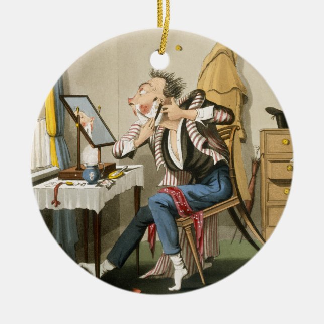 En rättfram rakkniv, pub. vid jakt 1827 (färgad julgransprydnad keramik (Framsidan)