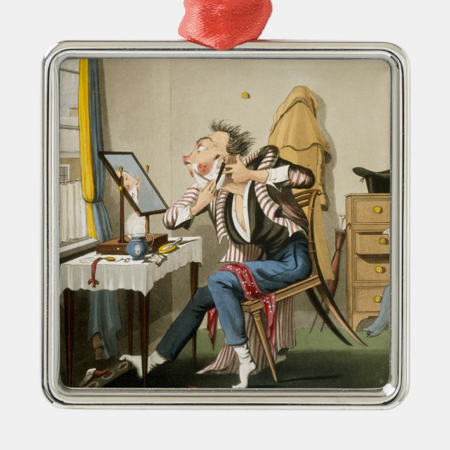 En rättfram rakkniv, pub. vid jakt 1827 (färgad julgransprydnad metall (Framsidan)