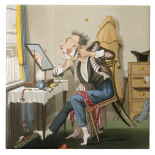 En rättfram rakkniv, pub. vid jakt 1827 (färgad kakelplatta