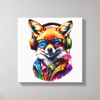 En räv i hörlurar och glasögon canvastryck