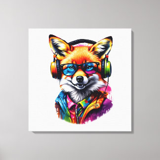 En räv i hörlurar och glasögon canvastryck