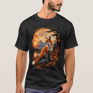 En räv i naturen, räv med skog och sol t shirt
