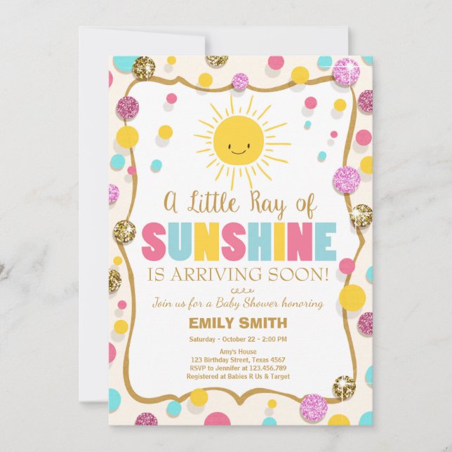 En Ray of Sunshine Baby Shower-inbjudan Rosa Blue Inbjudningar (Framsida)