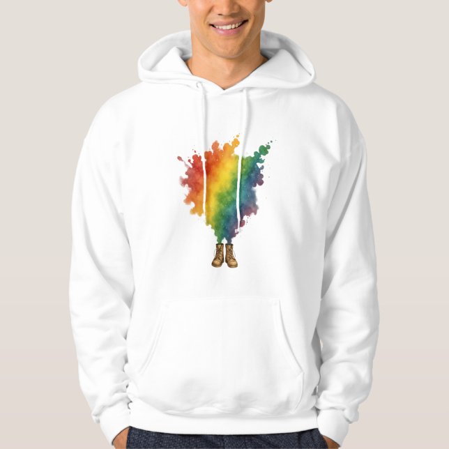 En regnbåge i beige stövlar  hoodie (Framsida)