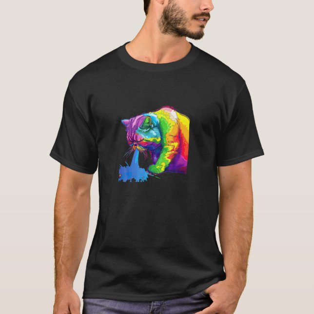 En regnbåge Pop Katt som spyr T Shirt (Framsida)