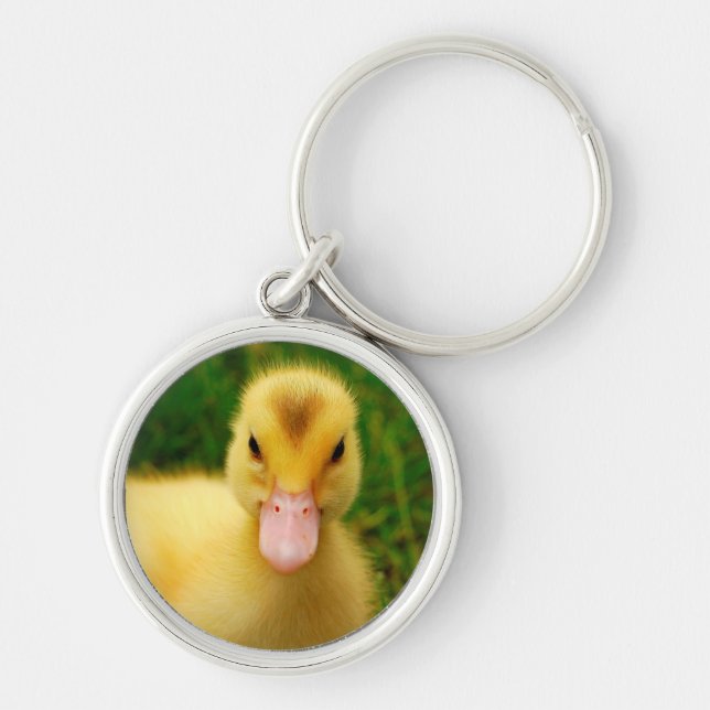 En regnig Duckling Rund Silverfärgad Nyckelring (Framsidan)