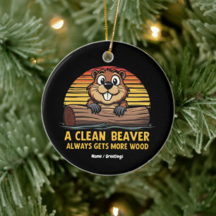 En ren beaver får alltid mer träsknygg julgransprydnad keramik