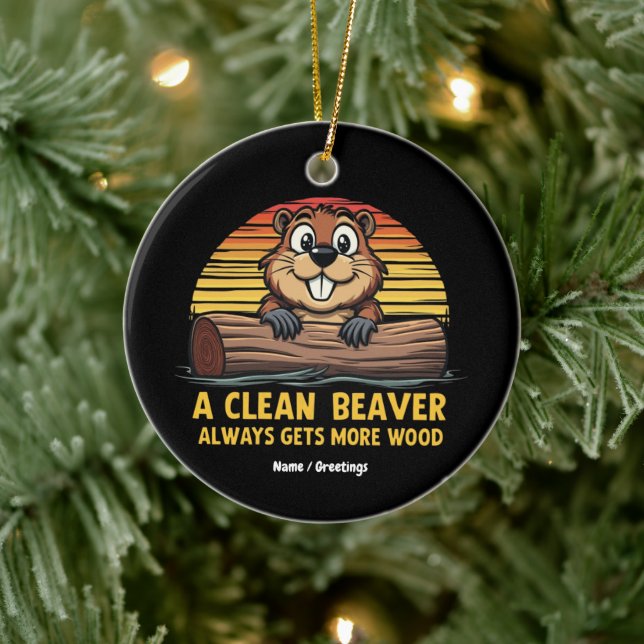 En ren beaver får alltid mer träsknygg julgransprydnad keramik (Träd)