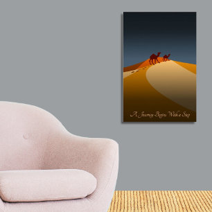 En resa börjar med ett steg, en Orange och en blå Poster