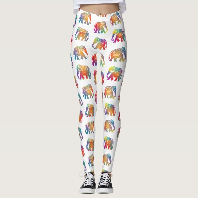 En Retro Stil Elephant Design Leggings (Framsida)