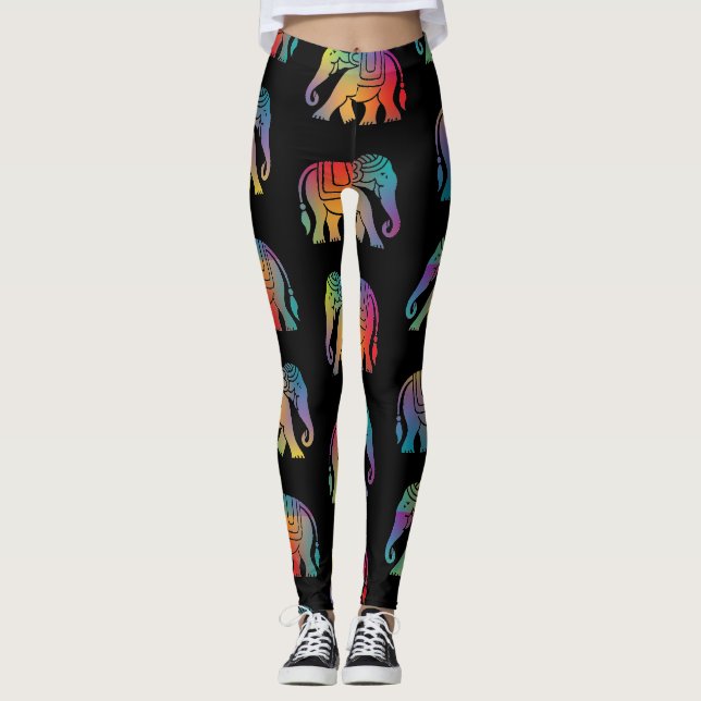 En Retro Stil Elephant Design Leggings (Framsida)