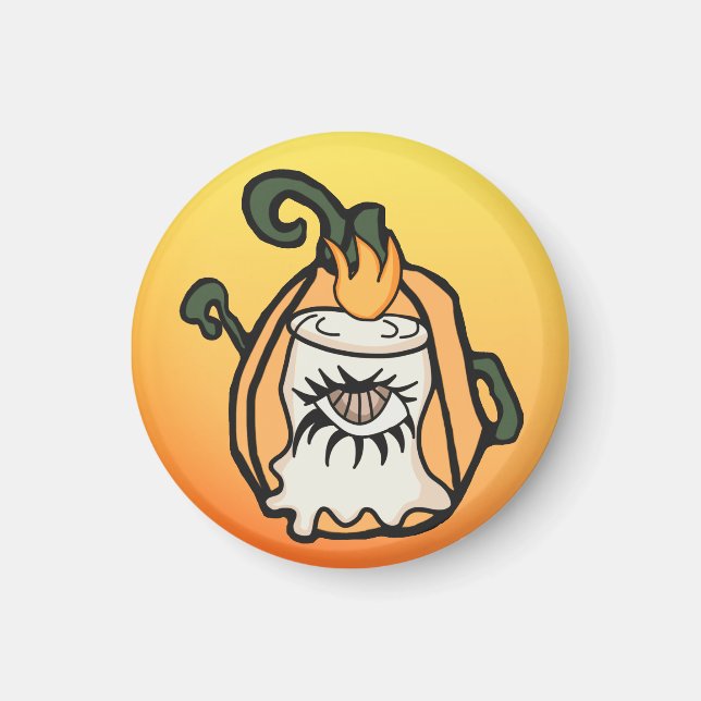 En Retro Woods Pumpkin's Spooky Öga Magnet (Framsidan)