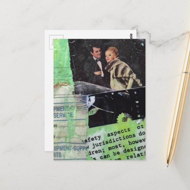 En Retroparcollage i grönt Vykort (Fram/Back In Situ)