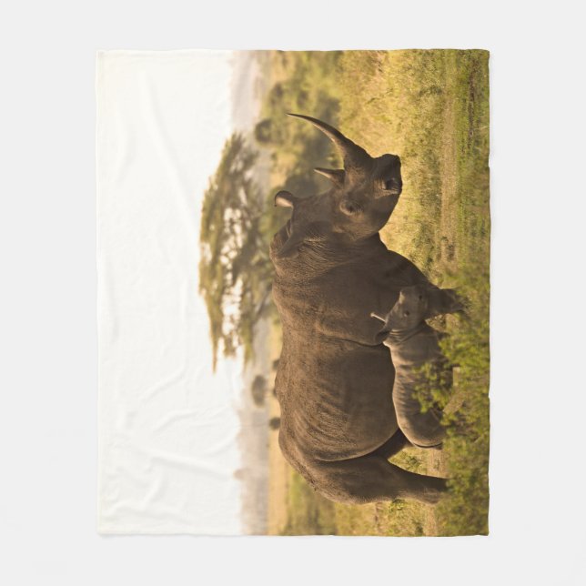 En Rhino med hennes baby Fleecefilt (Framsidan)
