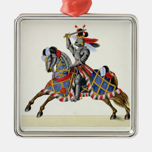 En riddare på en turnering, pläterar från 'en julgransprydnad metall (Framsidan)