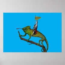 En riddare som rider på en kameleont i färger