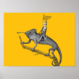 En riddare som rider på en kameleont poster