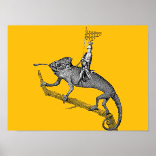 En riddare som rider på en kameleont poster