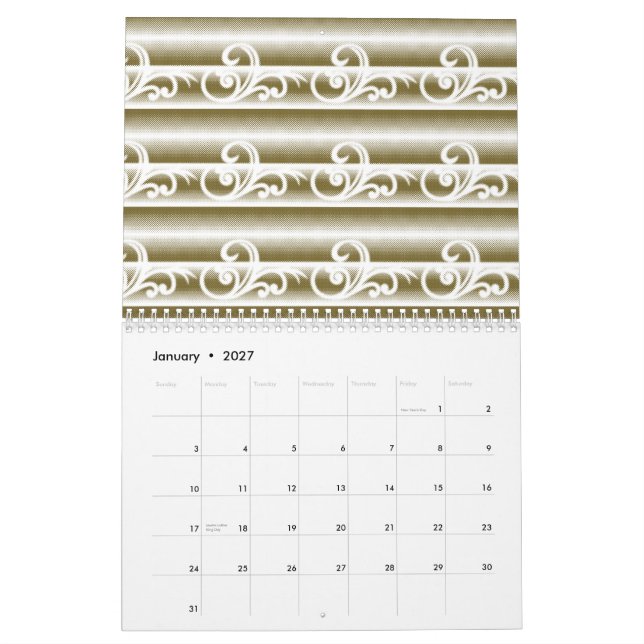 En rik färgad matta har en symmetrisk geometri kalender (Jan 2027)