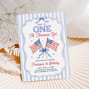 En riktig amerikansk tjej Patriotisk 1-årsdag Inbjudningar