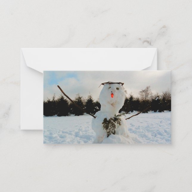 En riktig snöman & ett vinterlandskapsfoto  anteckningskort (Framsida)
