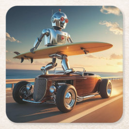 En robot, en surfbad och en vintage bil underlägg papper kvadrat