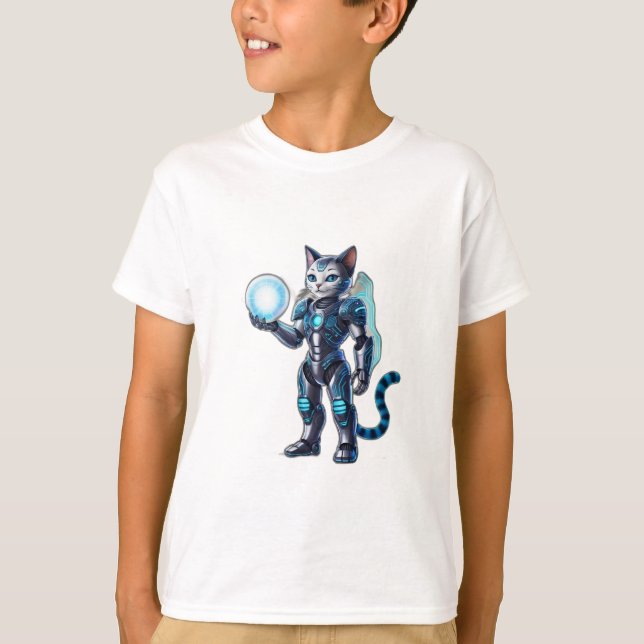 En robotkatt med futuristiska armor. t shirt (Framsida)