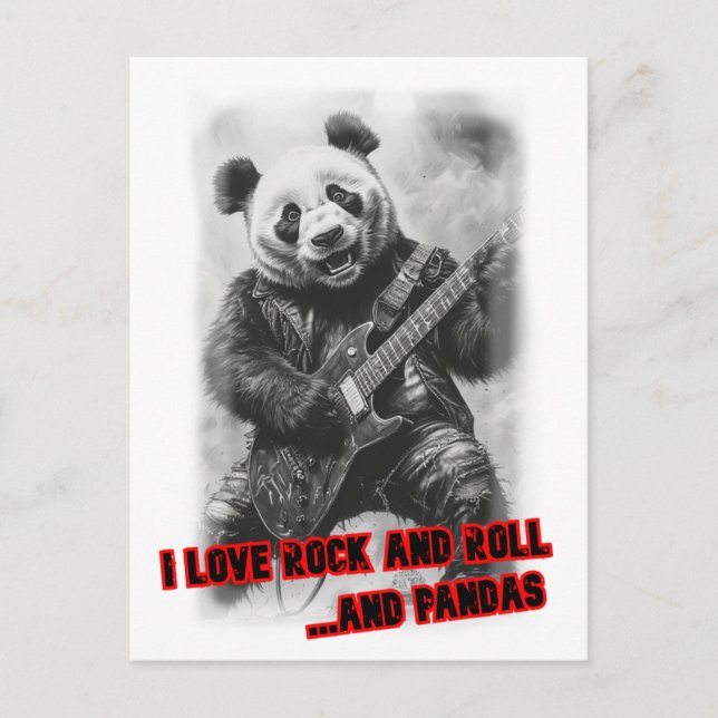 En Rocker Panda spelar Elgitarr på en Helg Vykort (Framsida)