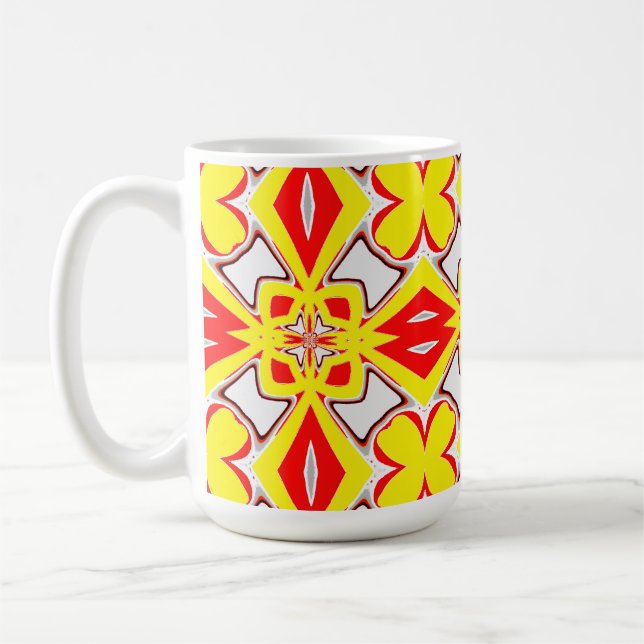 En röd gult vit vibrerande klassisk mönster kaffemugg (Vänster)