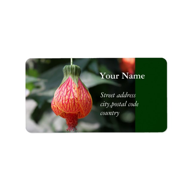 en röd hängblomma uppifrån och ned adressetikett (Framsidan)