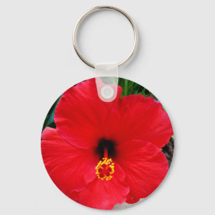 En röd hibiskusblomma Keychain Nyckelring